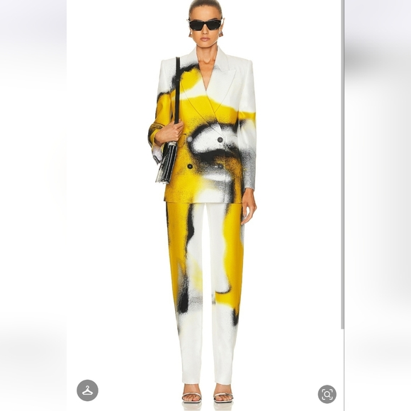 BNWT !! Alexander McQueen Mushroom Spores Yellow B & W Spray Paint Pant sz IT 40 - Picture 5 of 15